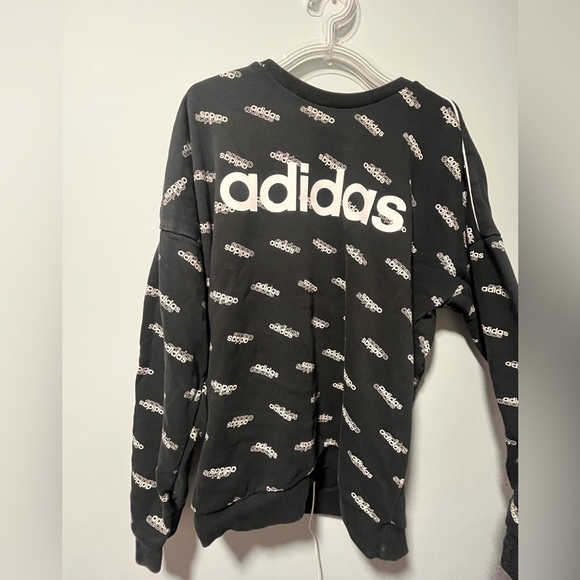 Adidas Crewneck Sweatshirt Black White Sweater Long Sleeve Cozy Logo - Picture 5 of 5